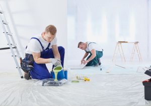 Professional Painters Preparing For Interior Painting